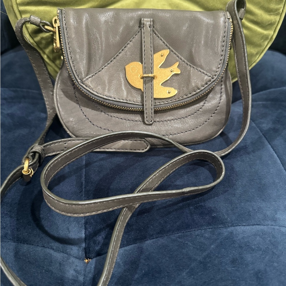 Gray Leather Crossbody Bag